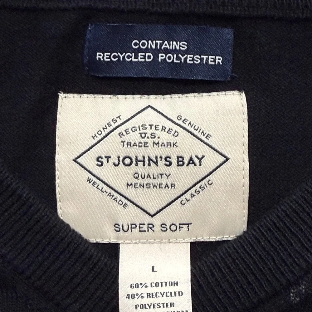 St. Johns Bay Men's Pullover Super Soft Black V-Neck Sweater Size Large NWT‎